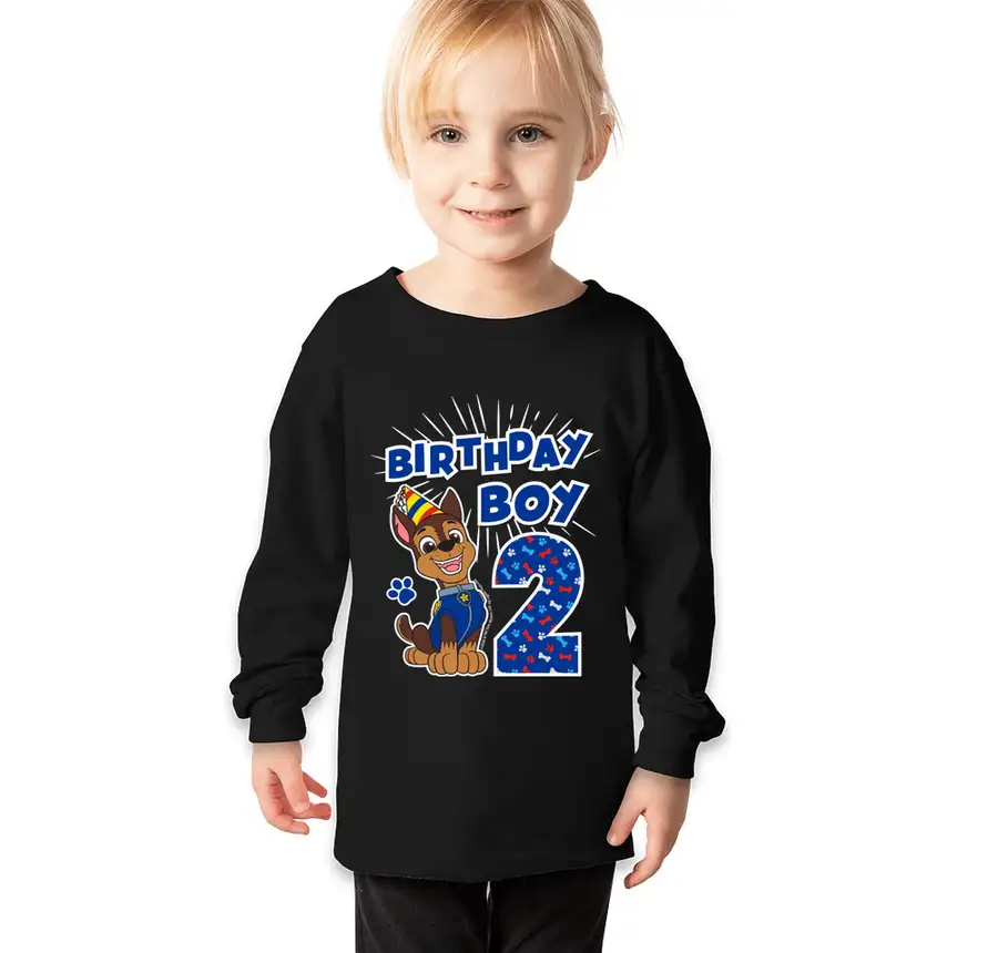 Paw Patrol - Birthday Boy Chase - 2nd Birthday - Bella + Canvas Toddler Jersey Long Sleeve T-shirt
