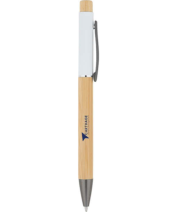 Laser Engraved Bamboo Barrel Ballpoint Pen with Gunmetal Clip (black ink)