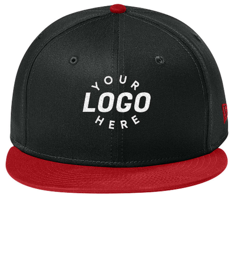 New Era 9FIFTY Flat Bill Snapback Hat - Embroidered in Flag Black / Scarlet