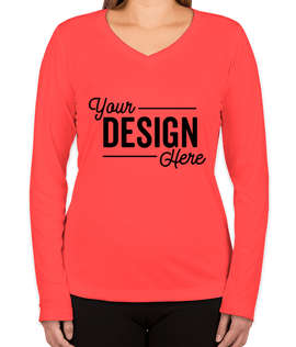 Sport-Tek Women's Competitor Long Sleeve V-Neck Performance Shirt - Color: Hot Coral