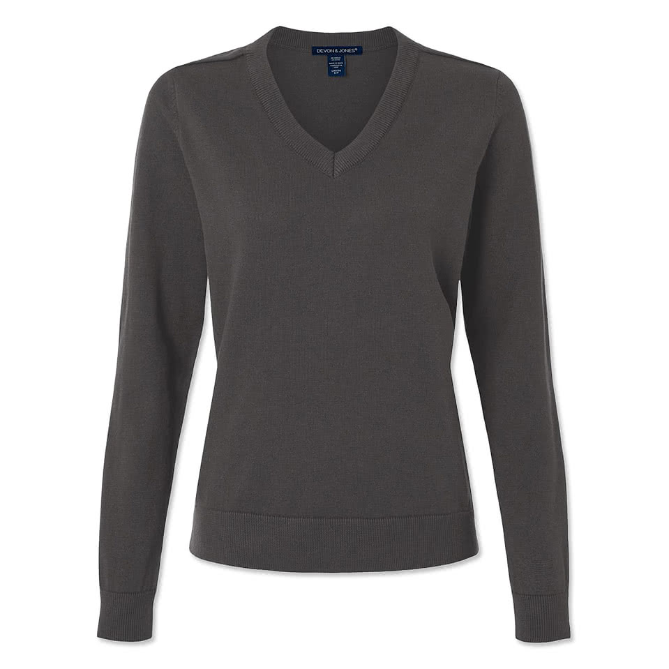 Devon & Jones Women's New Classics Recycled V-Neck Sweater - Embroidered