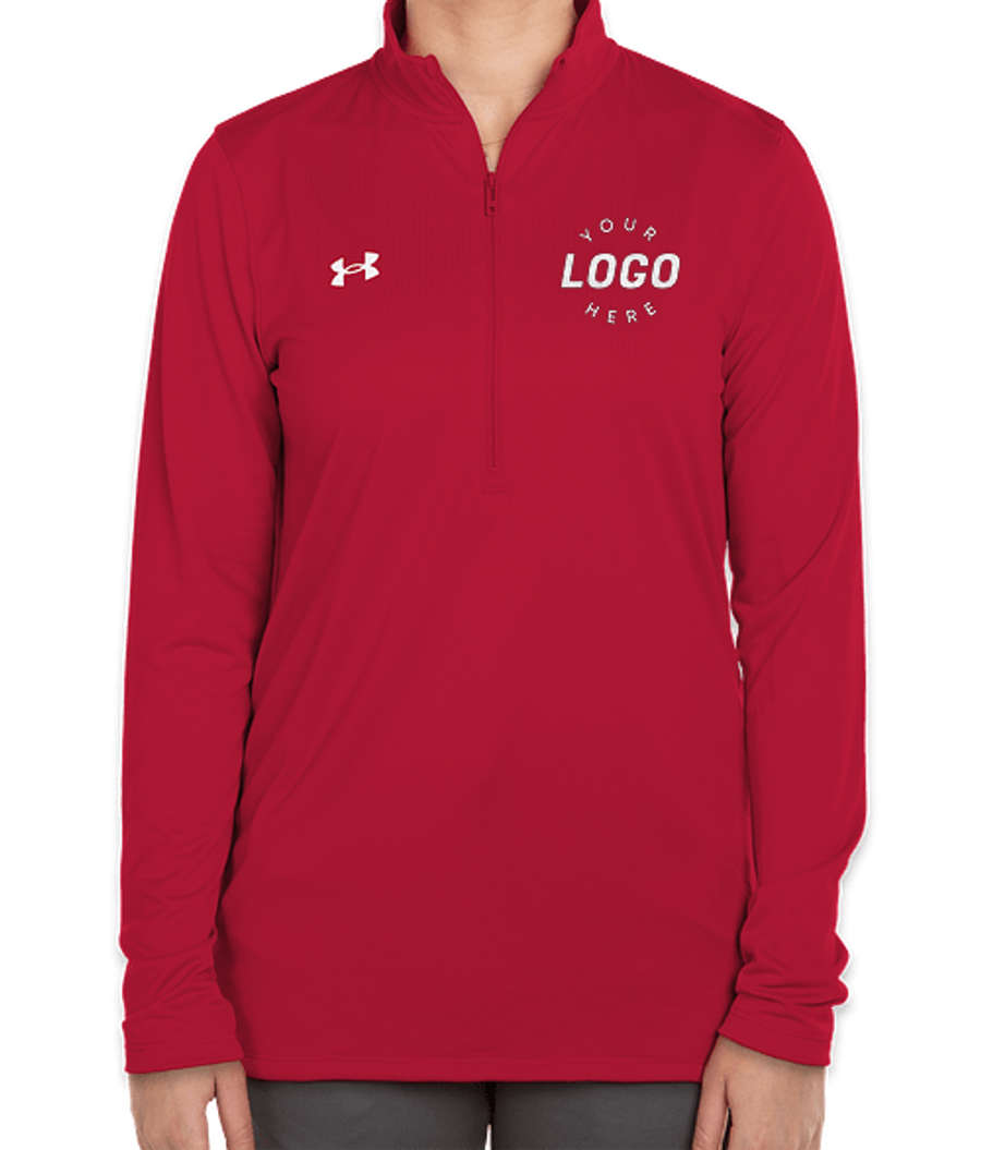 Under Armour Women's Team Tech Recycled Half Zip Performance Shirt - Embroidered in Red / White