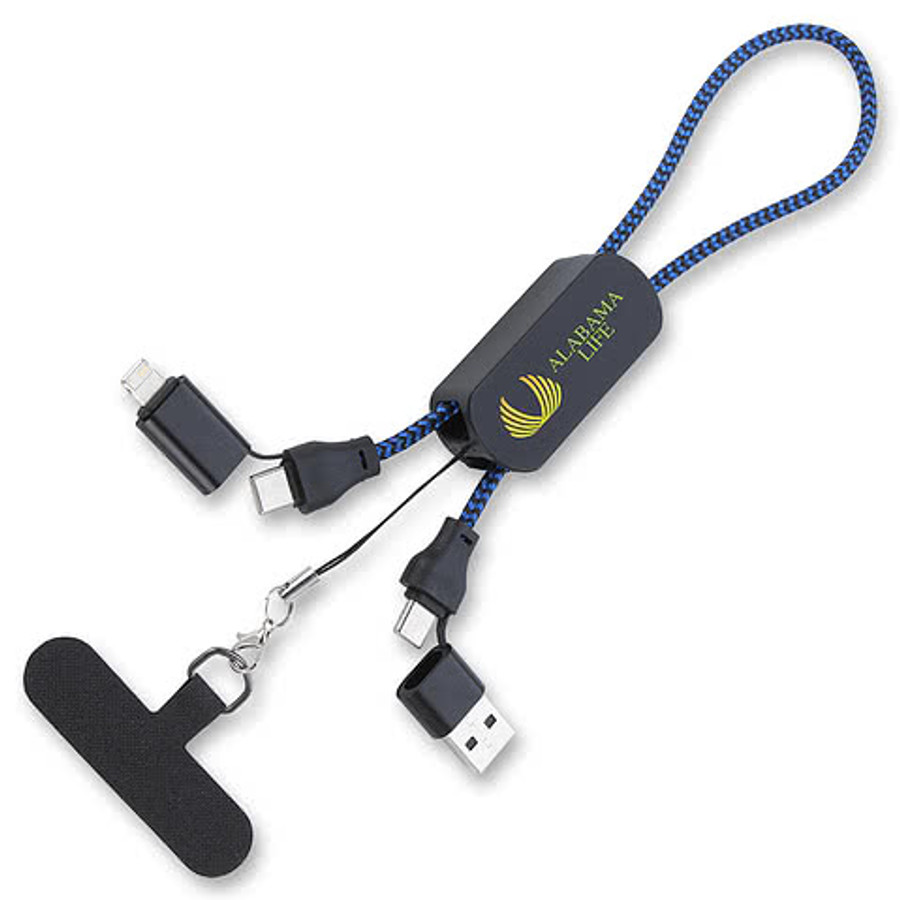 65W Wrist Strap Power Delivery Recycled Charging Cable in Blue/Black