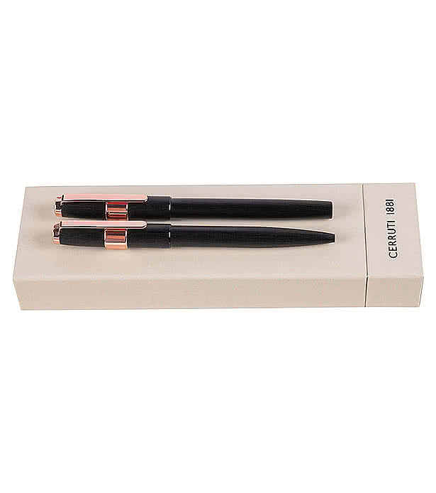 Cerruti 1881 Block Brushed Ballpoint & Rollerball Pen Set