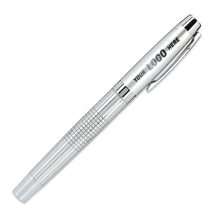 Laser Engraved Newton Recycled Brass Gel Rollerball Pen (blue ink) in Silver