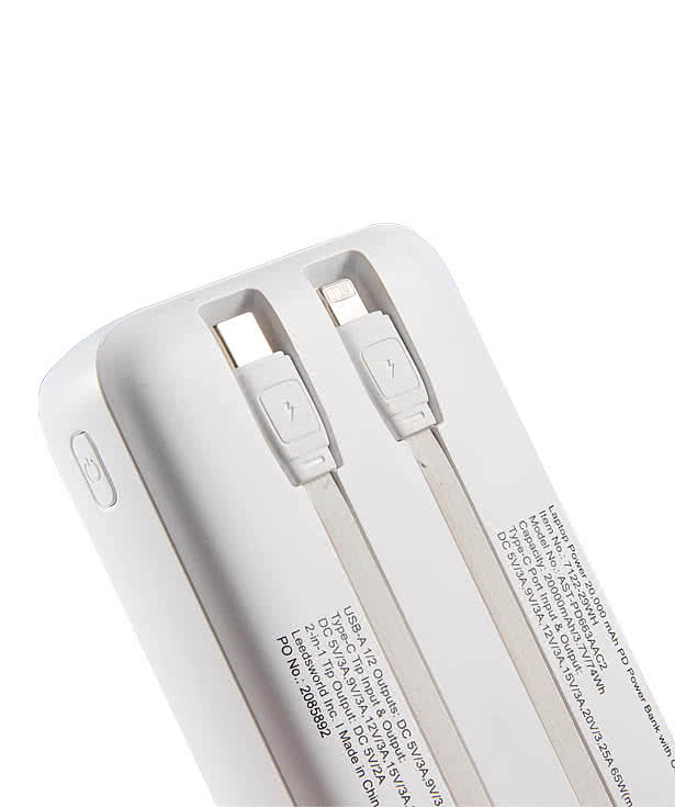 Laptop Power 20,000 mAh PD Power Bank with Charging Cables
