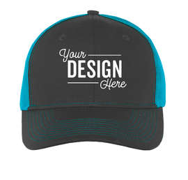 Port Authority Snapback Trucker Hat - Color: Grey Steel / Neon Blue