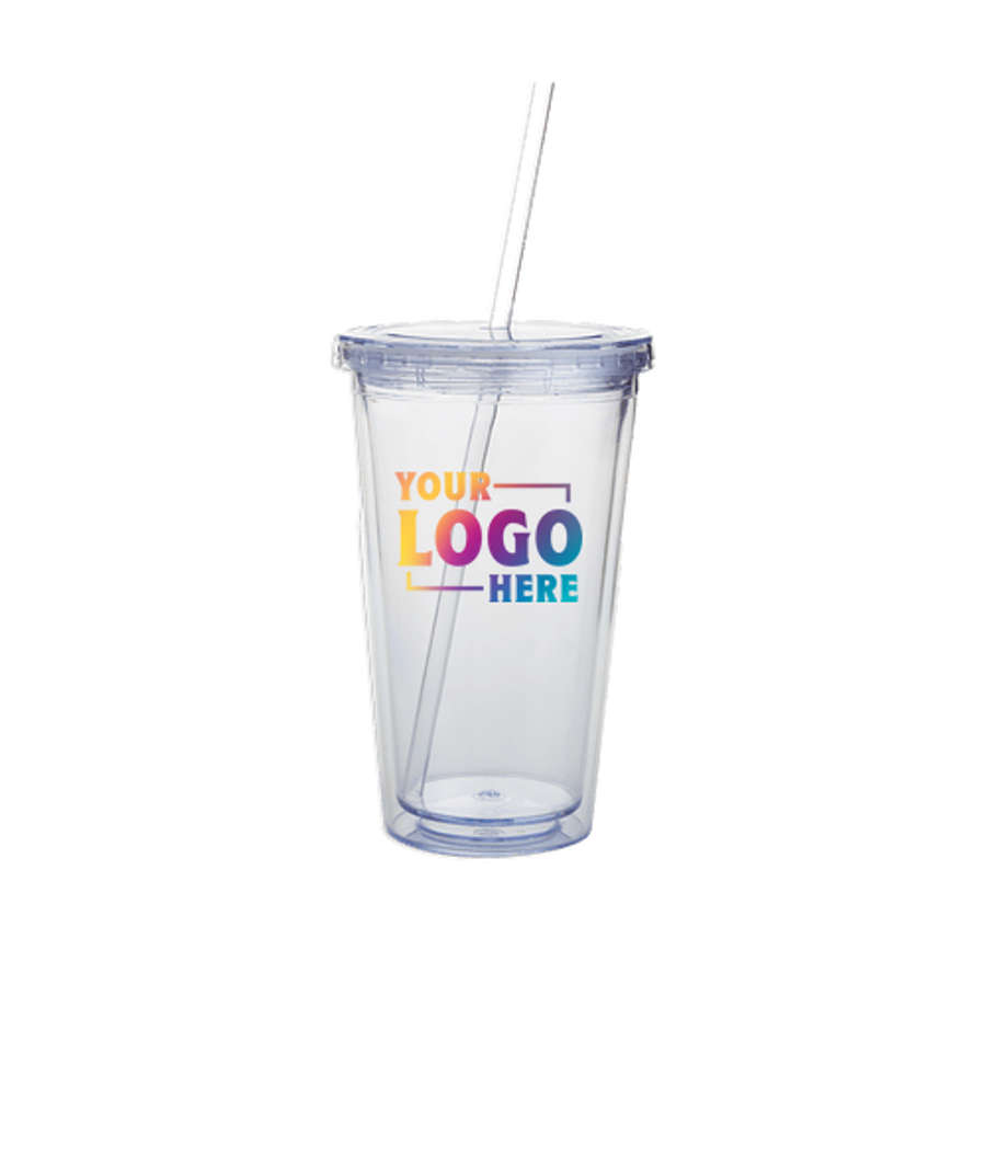 Full Color 18 oz. Acrylic Insulated Tumbler with Straw in Clear