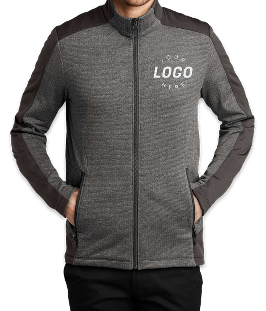 Port Authority Full Zip Grid Tech Fleece Jacket in Grey Smoke Heather/ Grey Smoke
