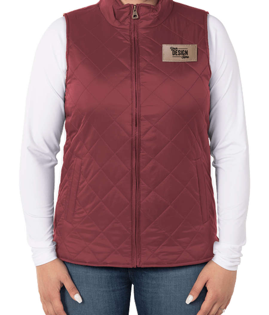Weatherproof Women's Vintage Diamond Quilted Vest - Faux Leather Patch in Red Mahogany