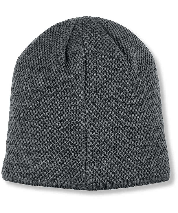 Classic Textured Acrylic Knit Rectangle Patch Beanie - Debossed