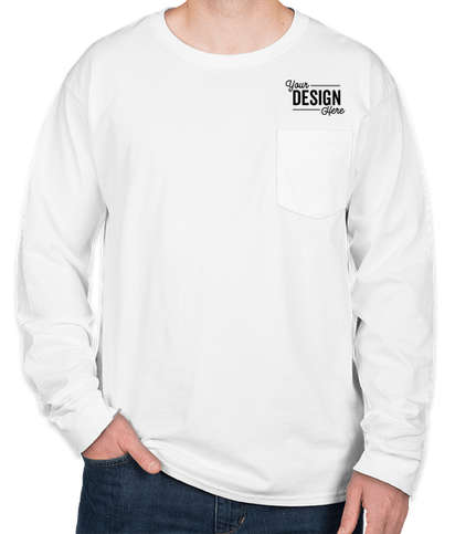 Hanes Authentic Long Sleeve Pocket T-shirt - White