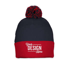 Sportsman Pom Pom Beanie - Color: Navy / Red