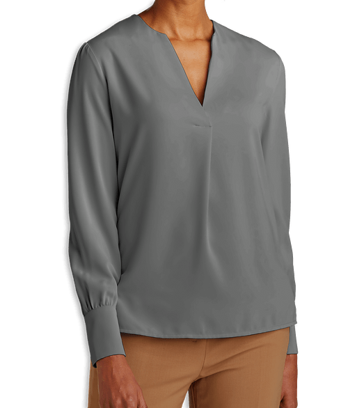 Brooks Brothers Women’s Open-Neck Satin Blouse in Shadow Grey