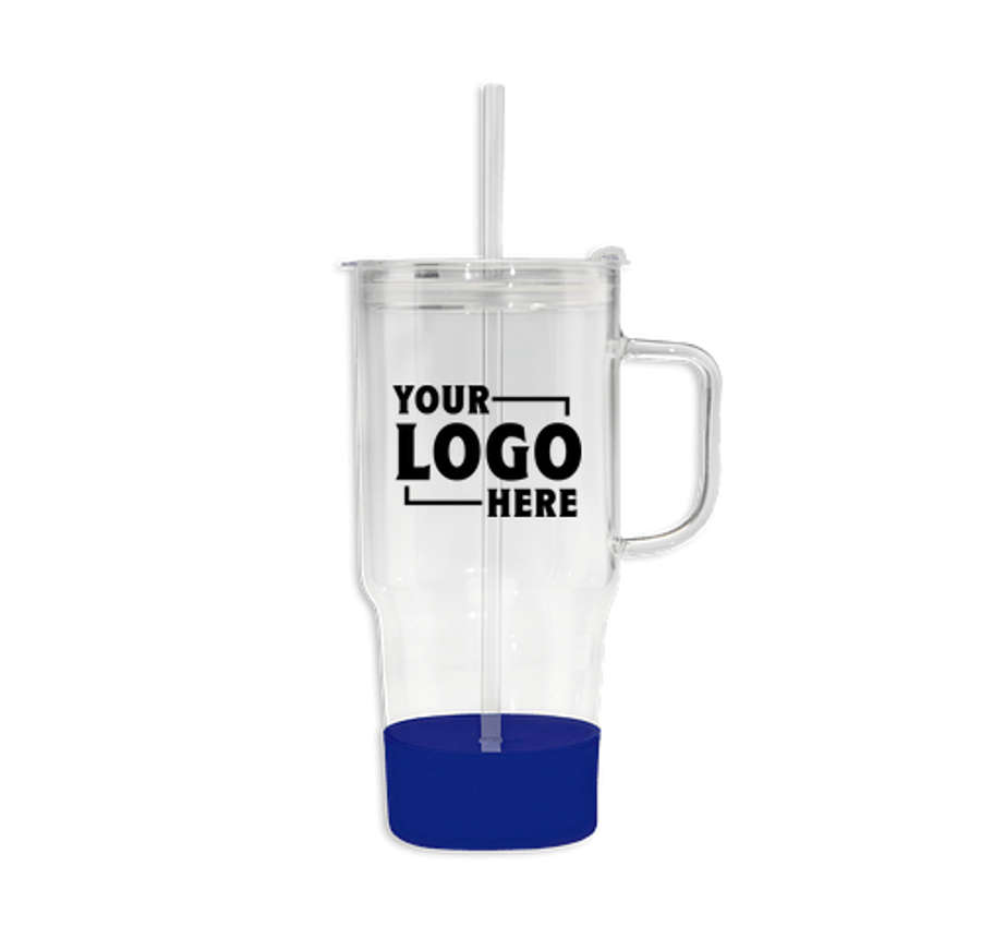 40 oz. Cafe America Glass Dual Lid Travel Mug with Straw in Blue