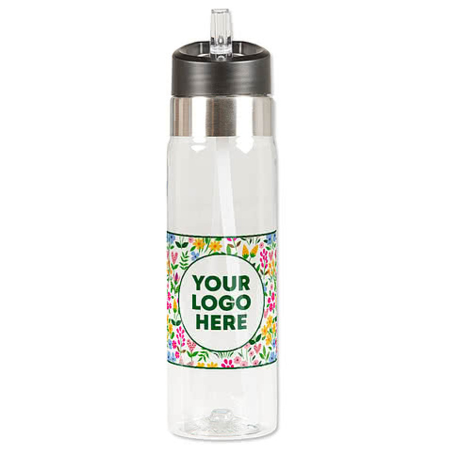 Floral 20 oz. Flip Straw Tritan Sport Water Bottle in Clear / Floral