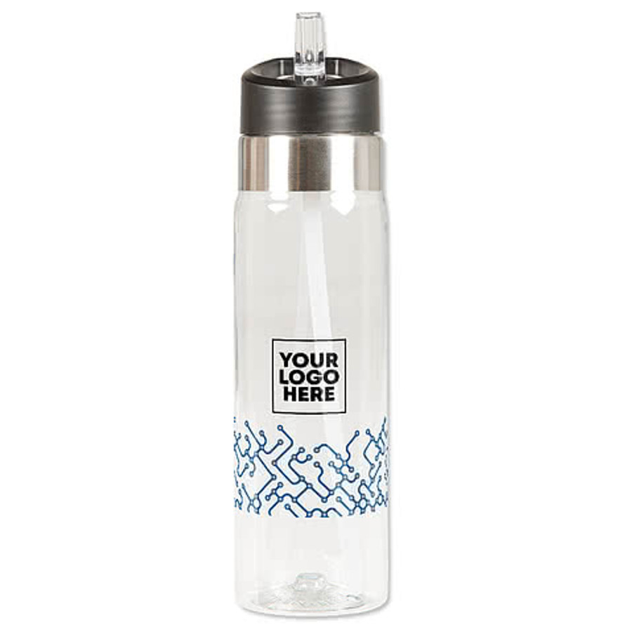 Tech 20 oz. Flip Straw Tritan Sport Water Bottle in Clear / Blue