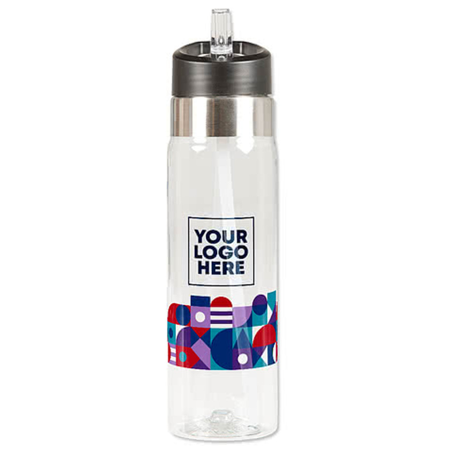 Abstract Modern 20 oz. Flip Straw Tritan Sport Water Bottle in Clear / Gem