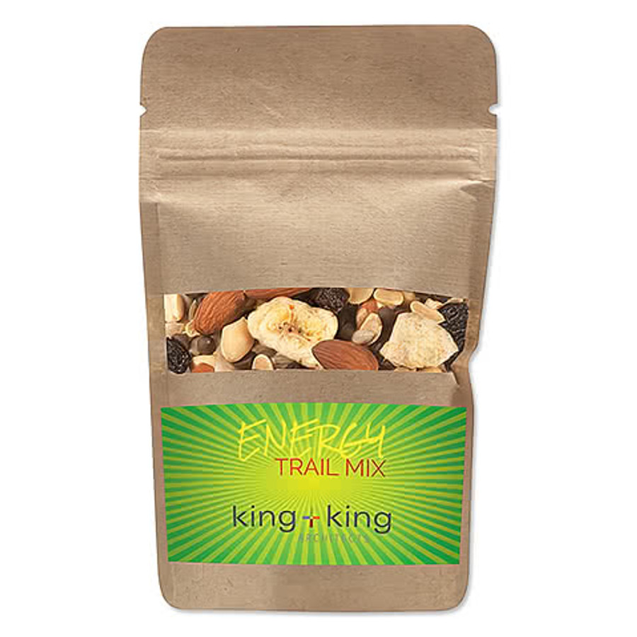 Full Color Kraft Resealable Snack Bag with Energy Trail Mix in Maroon