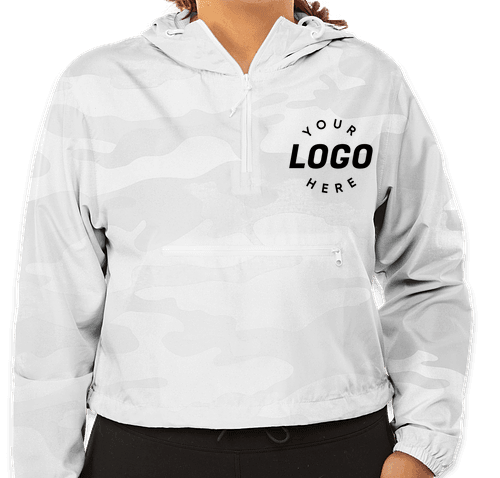 Independent Trading Co. EXP64CRP Women s Lightweight Quarter Zip Pullover Crop Windbreaker White Camo S