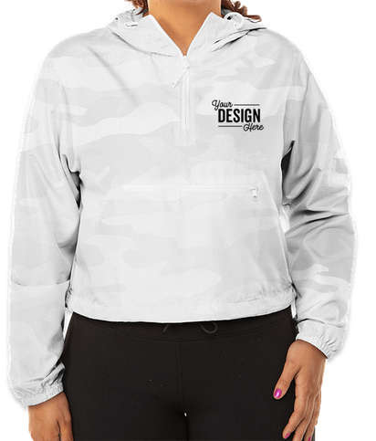 Independent Trading Women's Quarter Zip Cropped Windbreaker - White Camo