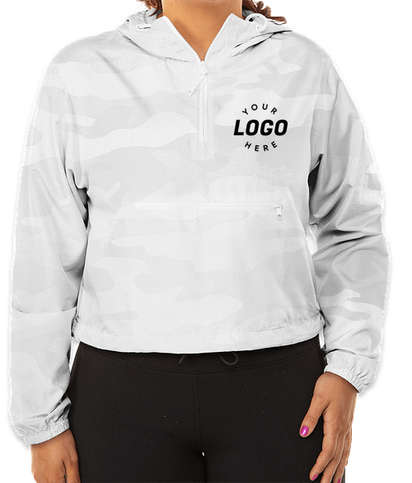 Independent Trading Women's Quarter Zip Cropped Windbreaker - White Camo
