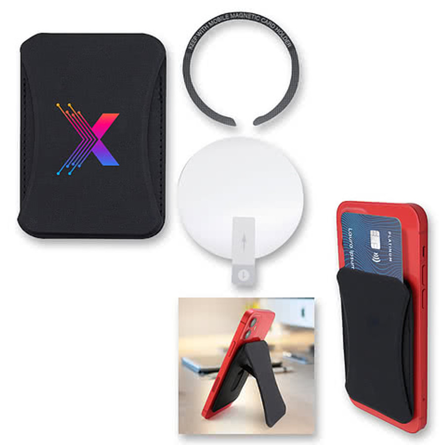 Magnetic Phone Wallet and Stand in BLACK