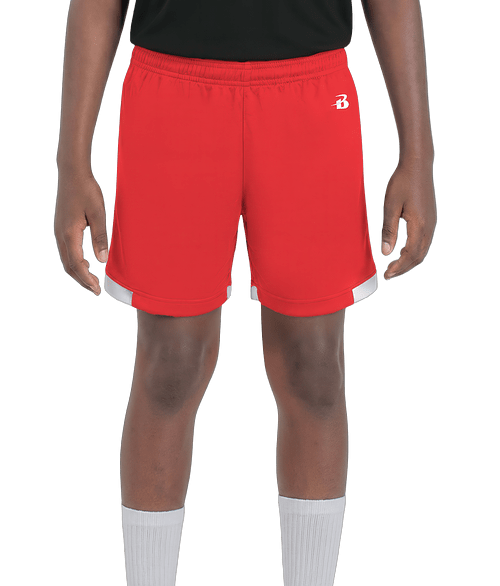 Badger Sport Youth On The Rise Performance Shorts in Red / White
