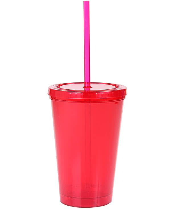 16 oz. Plastic Double-Wall Tumbler with Straw