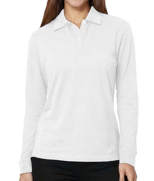 Blue Generation Women's Soft Touch Long Sleeve Pique Polo - Printed in White