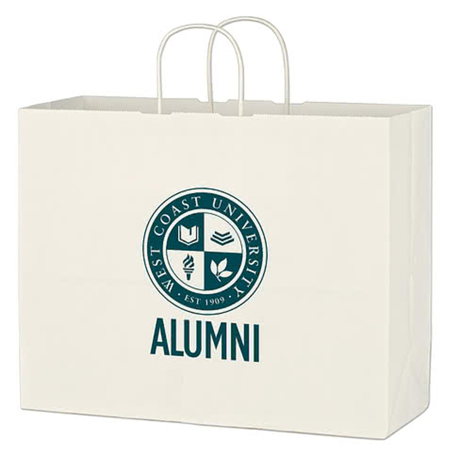 Full Color Large White Kraft Paper Shopper Bag in White