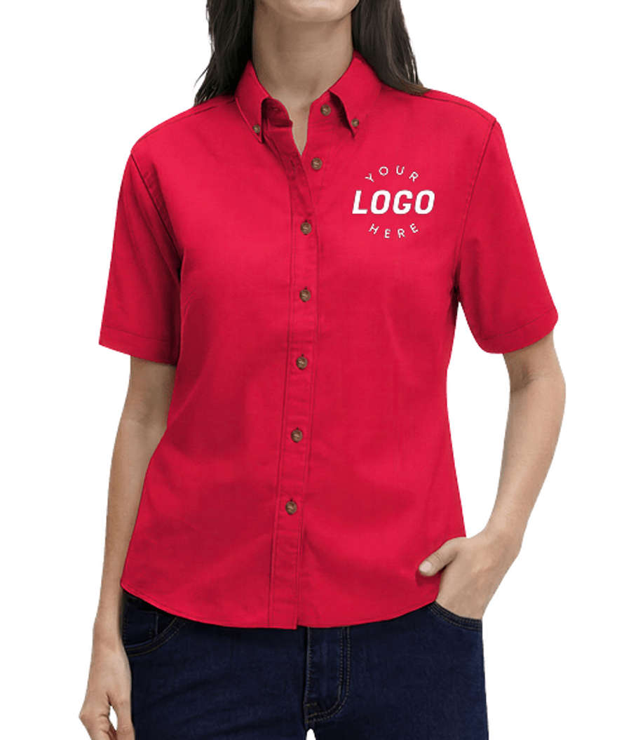 Blue Generation Women’s 100% Cotton Twill Short Sleeve Shirt - Printed in Red