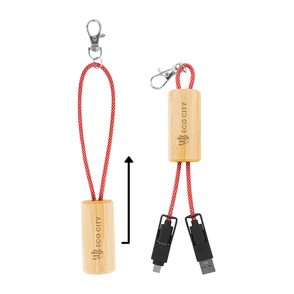 Laser Engraved Bamboo Slider Multi-Charging Cables