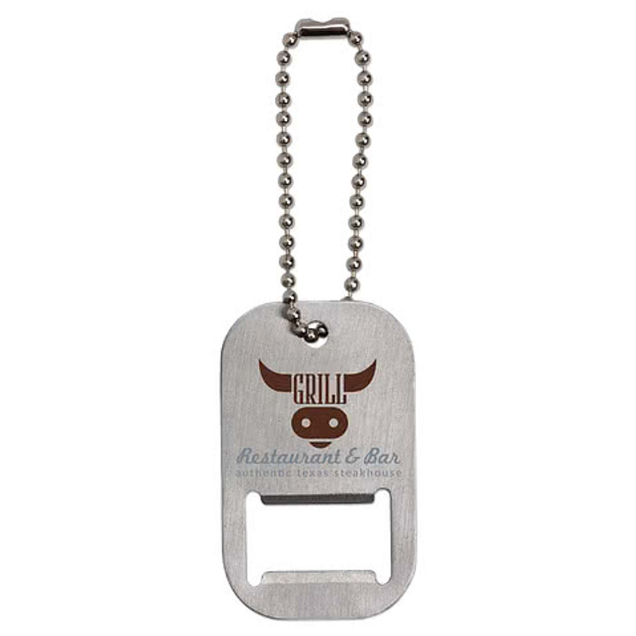 Dog Tag Bottle Opener Keychain in Silver