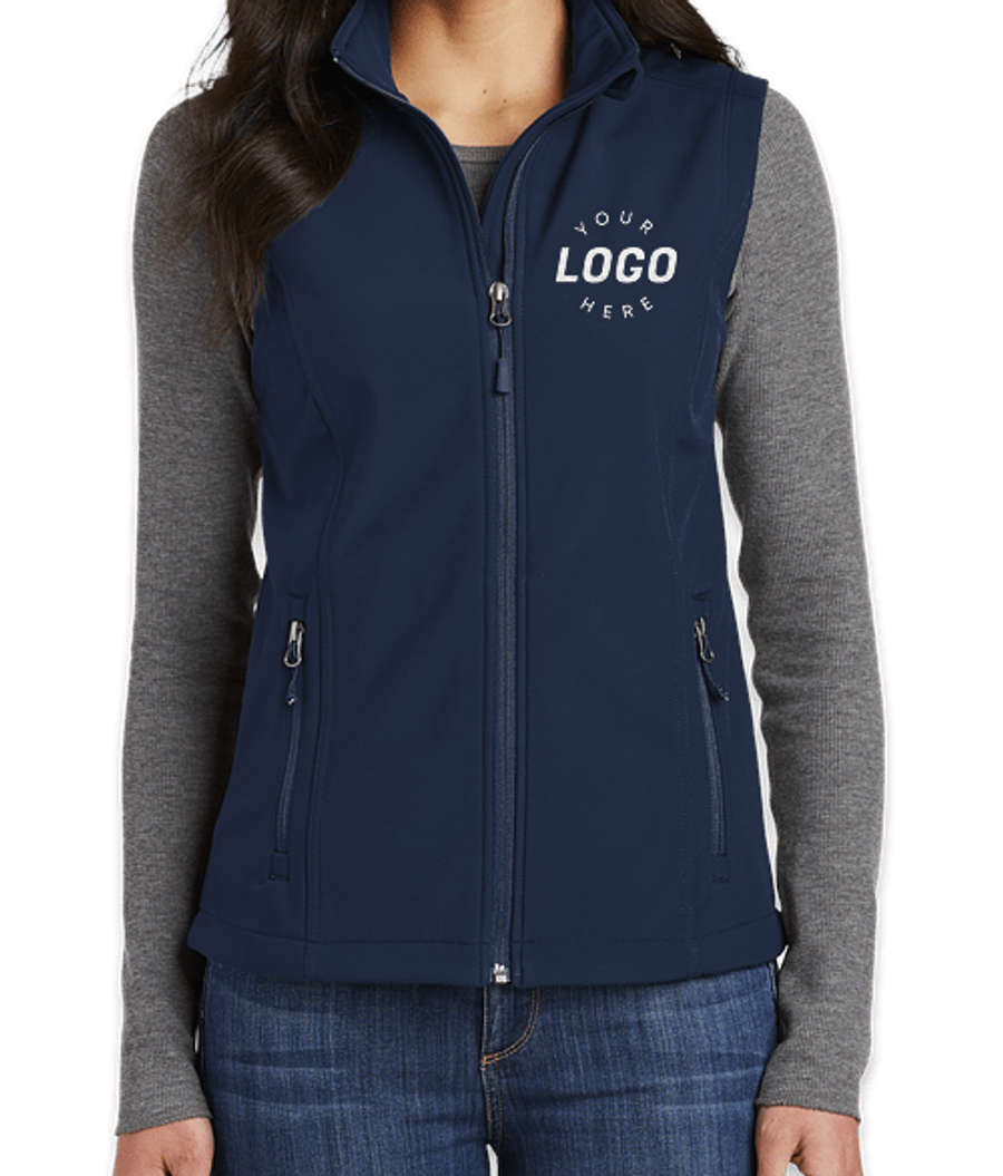 Port Authority Women's Core Fleece Lined Soft Shell Vest - Embroidered in Dress Blue Navy