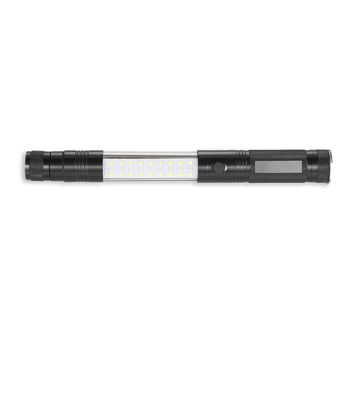 Laser Engraved Telescopic Magnetic COB LED Flashlight with Sidelight in Black