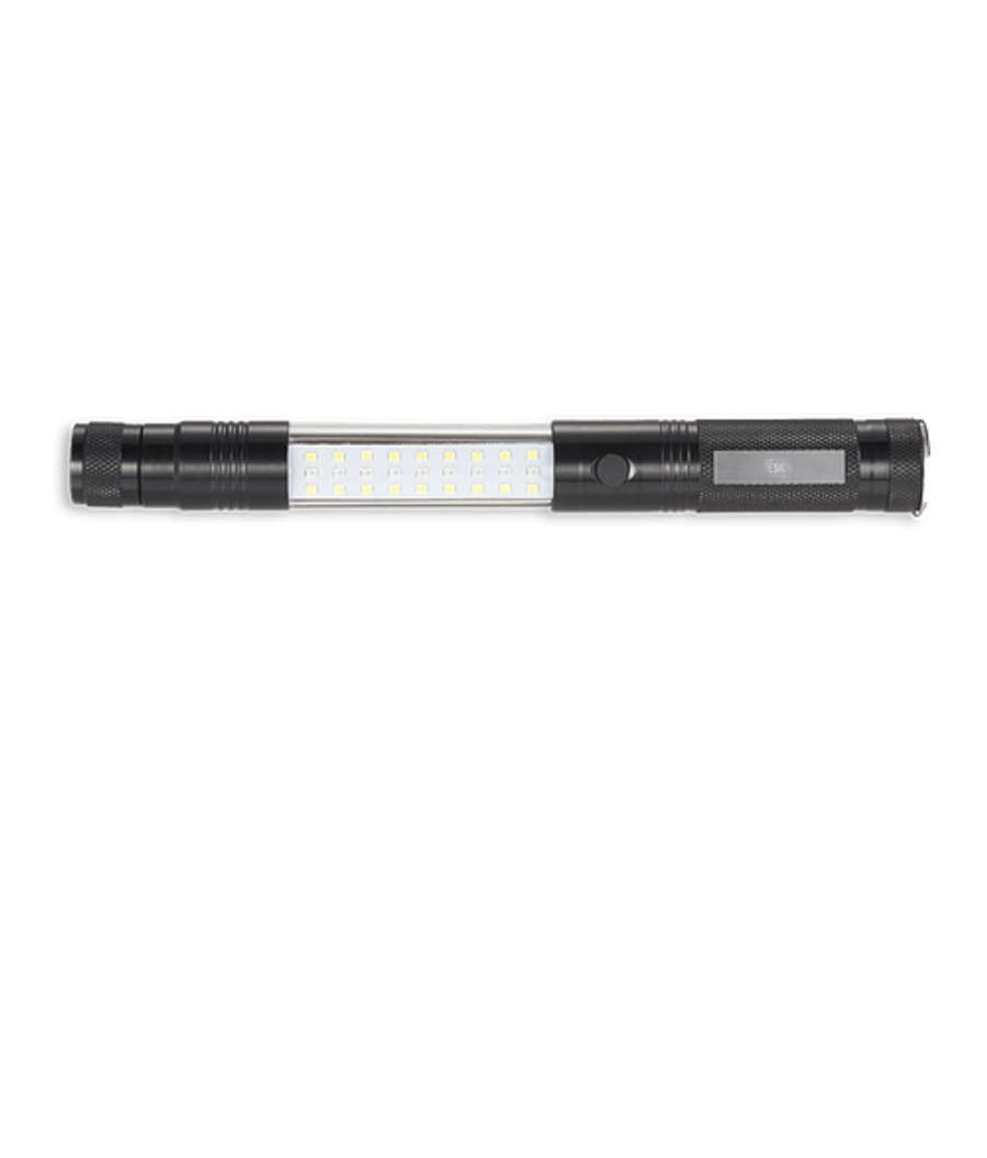 Laser Engraved Telescopic Magnetic COB LED Flashlight with Sidelight in Black