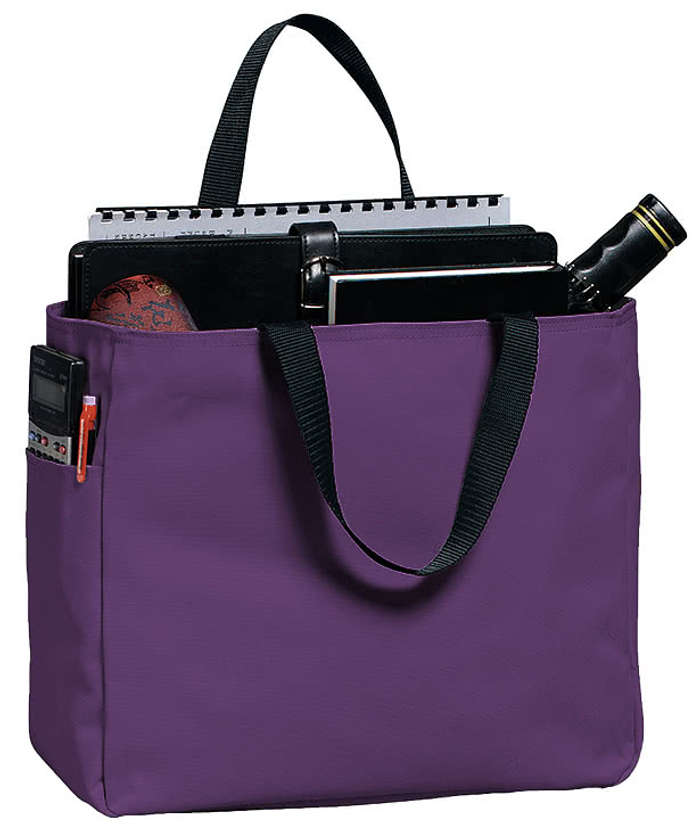 Port Authority Durable Side Pocket Poly Canvas Tote Bag