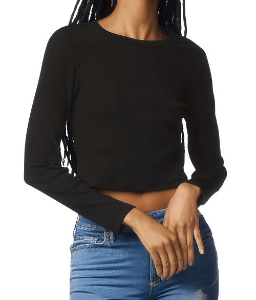 American Apparel Women's Baby Rib Heavyweight Long Sleeve Cropped T-shirt in Black