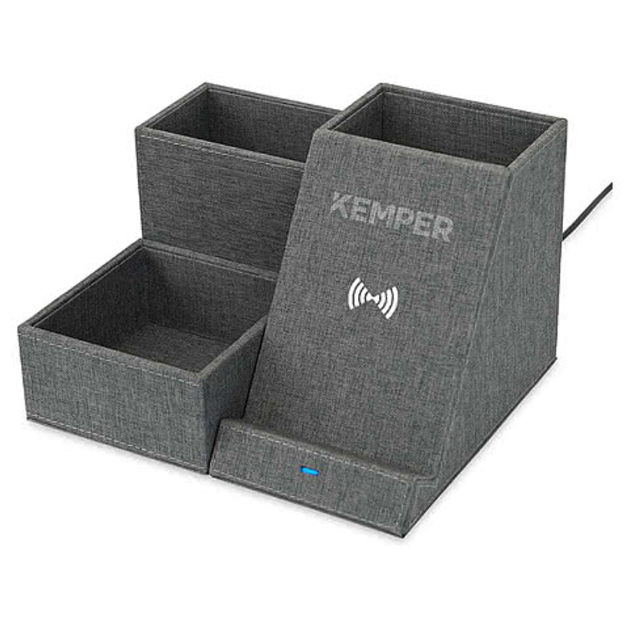 Laser Engraved Eden Wireless Charging Desk Organizer in Charcoal Heather