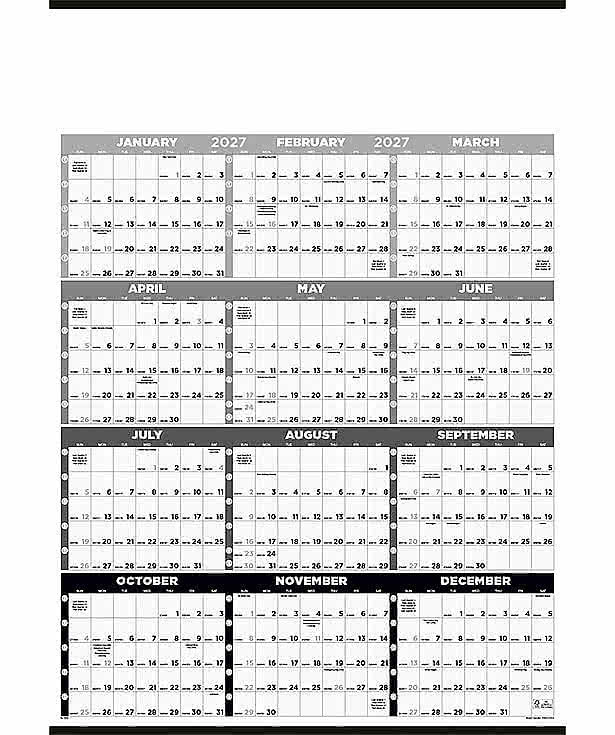 Black & White Time Management Span-A-Year Non-Laminated Calendar