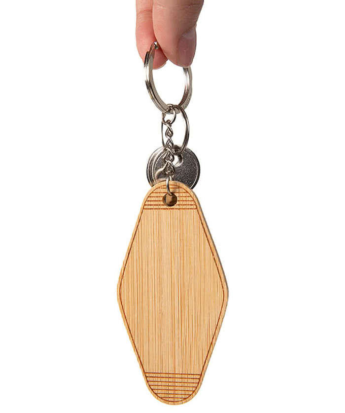 Laser Engraved Bamboo Motel Style Keychain