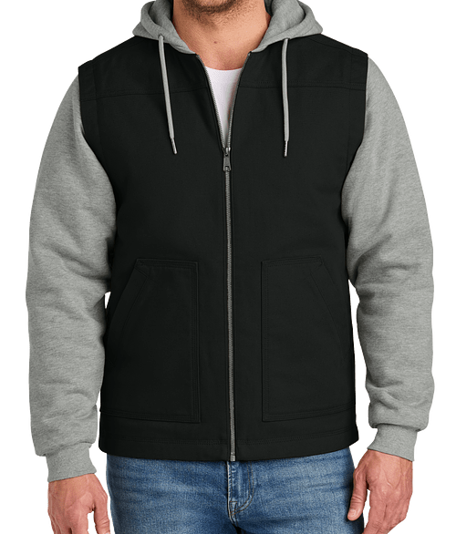 CornerStone Duck Fleece Hooded Insulated Jacket in Black / Heather Grey