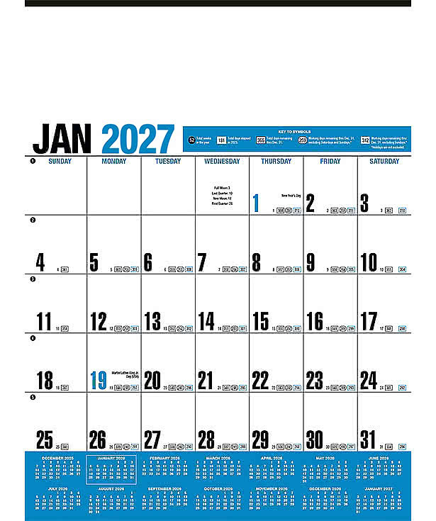 Yearly Record Blue Wall Calendar