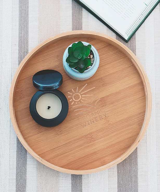 Laser Engraved Bamboo Serving Tray with Handles