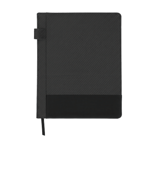 Debossed Symposium Hard Cover Textured Notebook with Pen Loop in Black