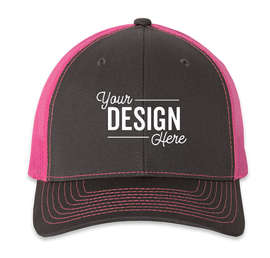 Richardson Snapback Trucker Hat - Color: Charcoal / Neon Pink
