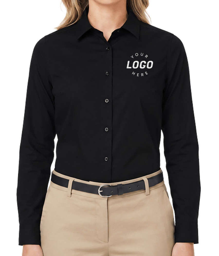 Devon & Jones Women's CrownLux Spencer Poplin Dress Shirt - Embroidery in Black