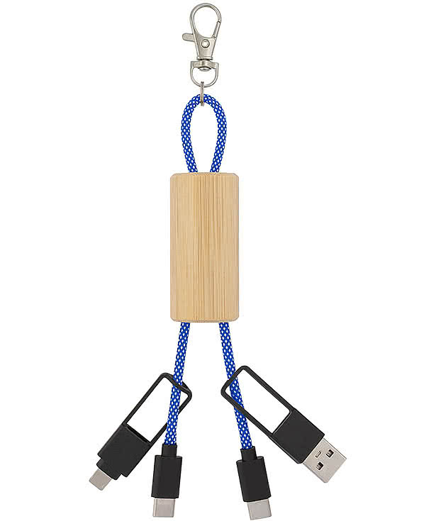 Laser Engraved Bamboo Concealed Charging Cable Keychain
