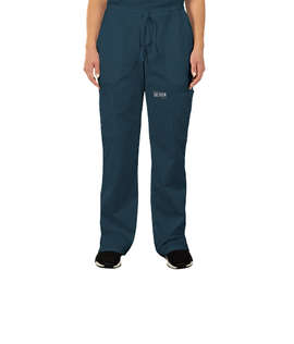 Cherokee Workwear Revolution Women's Drawstring Cargo Scrub Pant - Color: Caribbean Blue
